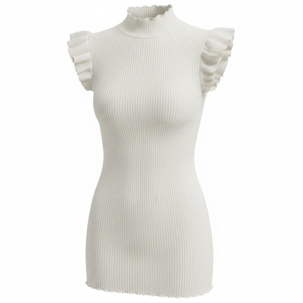White Birch Sleeveless Ruffle Top Ribbed Stretch Cream Mock Neck Plus Size 2X
